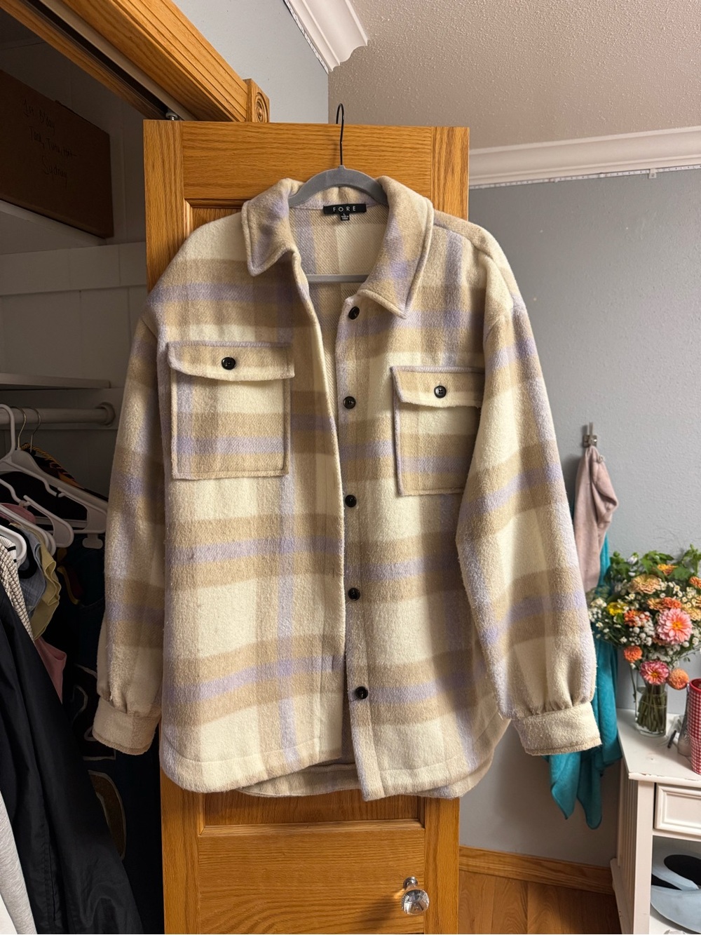 Plaid Shacket Jacket in Cream & Lavender
